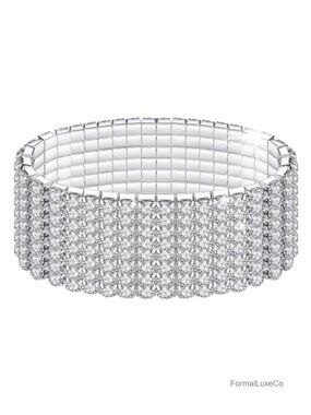 Rhinestone Stretch Bracelets, Diamond Tennis Bangle, Silver Crystal Sparkling